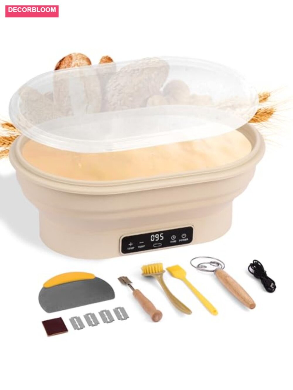 Electric Thermostatic Bread Proofing Basket 2L Silicone Collapsible with Timer
